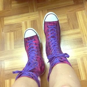 Pink and Purple Converse Zip-Up High Tops
